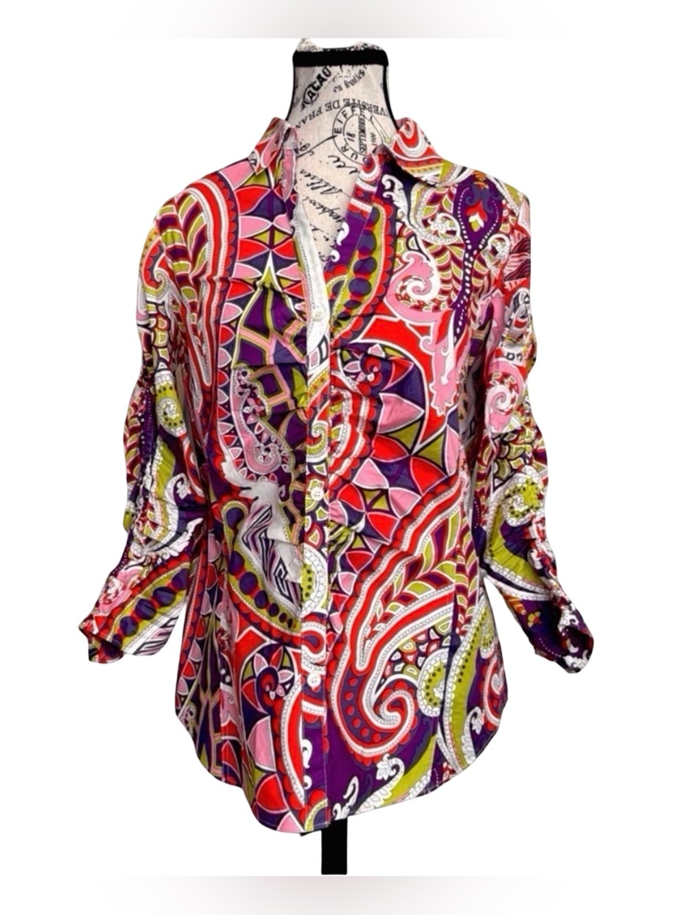 Lafayette 148 Silk-Blend Paisley Blouse |Jewel Tone Print | Size 6